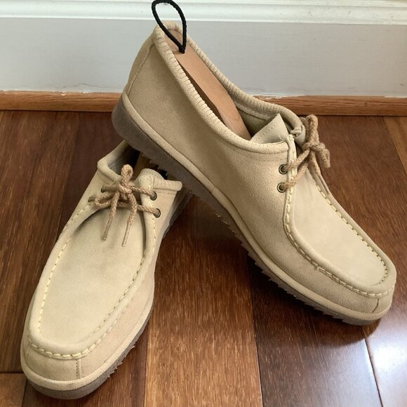 Johnston & Murphy Lite Tan Leather Boat Shoes w/ Vibram Soles Mens 10N Vtg 2-eye - Picture 1 of 12